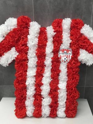 football silk grave arrangement