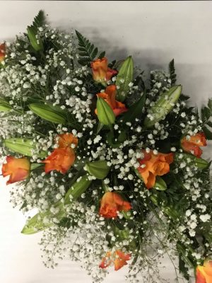 Orange Rose And White lily’s Double ended Grave Arrangement