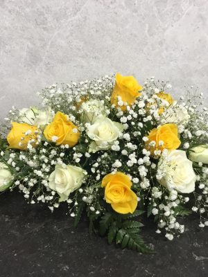 Yellow and White Rose Double ended Grace Arrangement