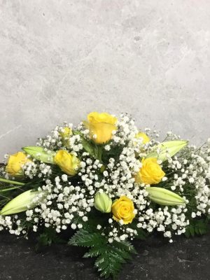 Yellow Roses & White Lily’s Double ended Grave Arrangement